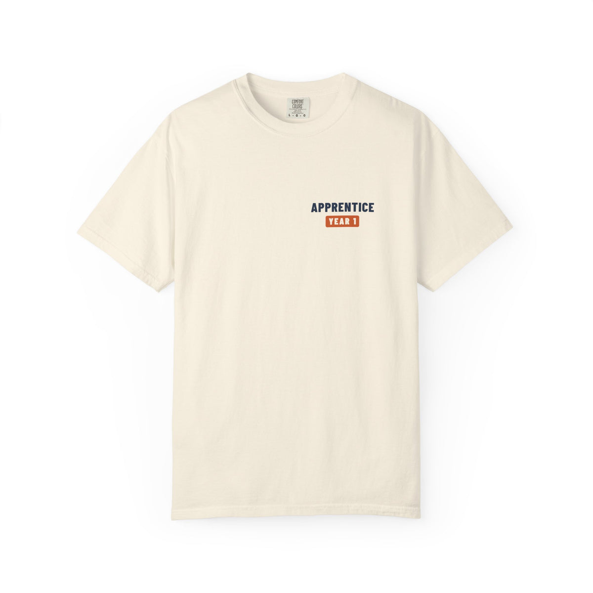 Ivory t-shirt with a small Apprentice Year 1 tab on the left chest
