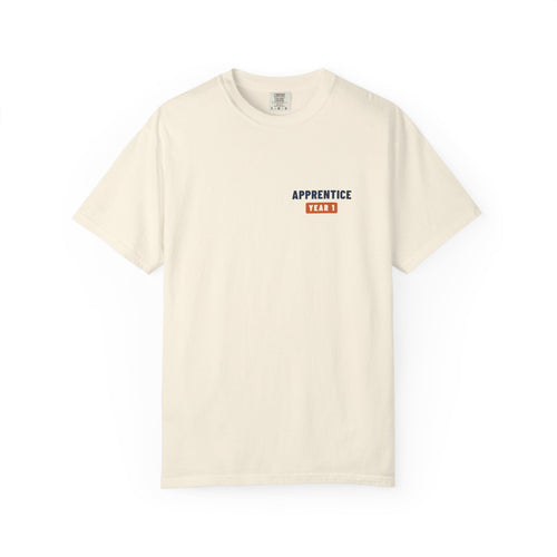 Ivory t-shirt with a small Apprentice Year 1 tab on the left chest