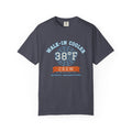 Navy t-shirt with a walk-in cooler door badge reading Walk-In Cooler Crew, Box Temp 38°F