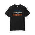 Black t-shirt reading I Don't Top Off. I Find Leaks. with leak-check bubbles foaming off a flare fitting
