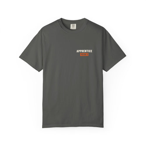Faded black t-shirt with a small Apprentice Year 1 tab on the left chest