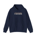 Navy hoodie reading It's Not Low on Charge, struck through, then It's Low on Airflow across the chest