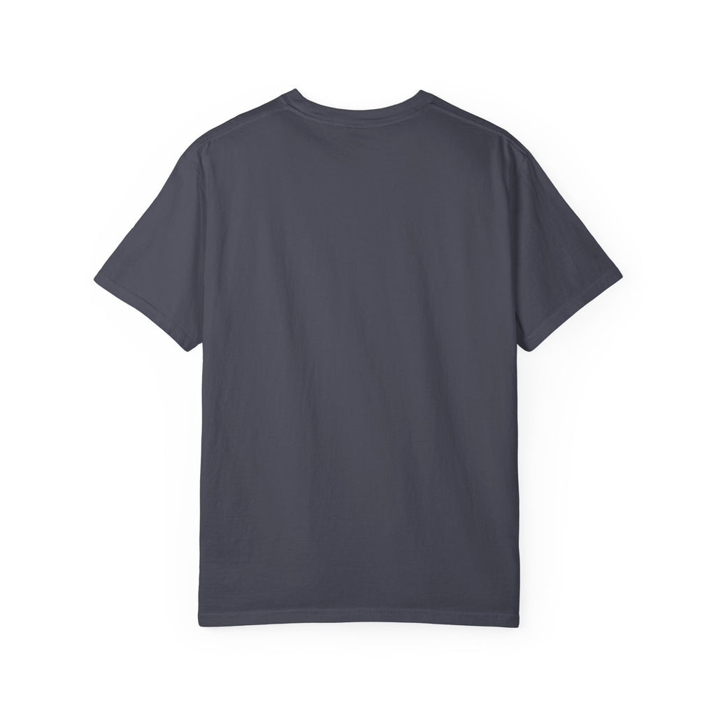 Back of navy t-shirt, plain with no print