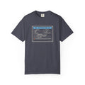 Navy t-shirt with a refrigeration tech data plate graphic